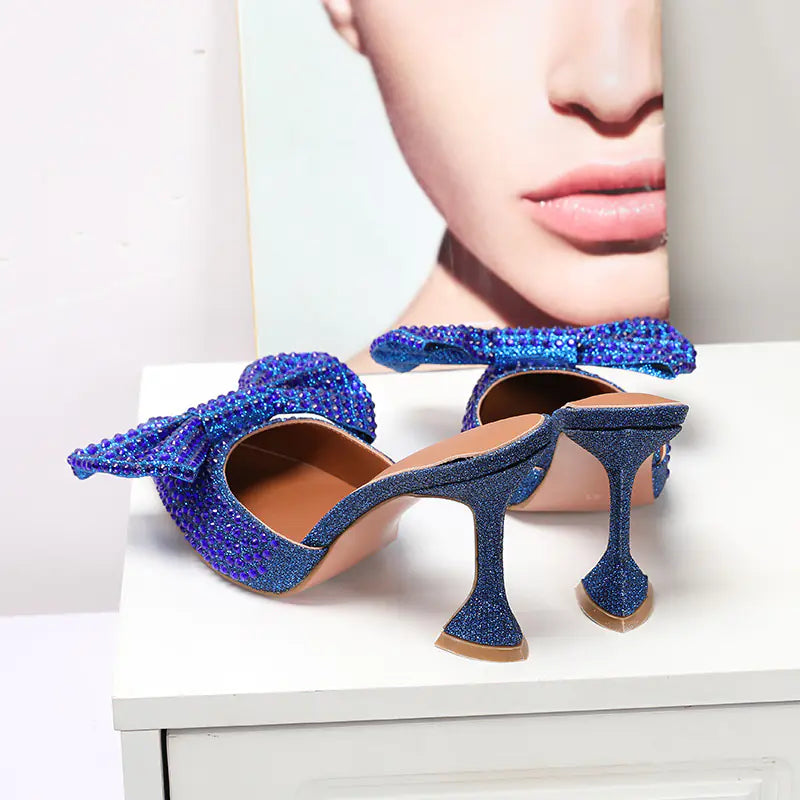 Fashionable High Heels with Bow and Rhinestones for Women