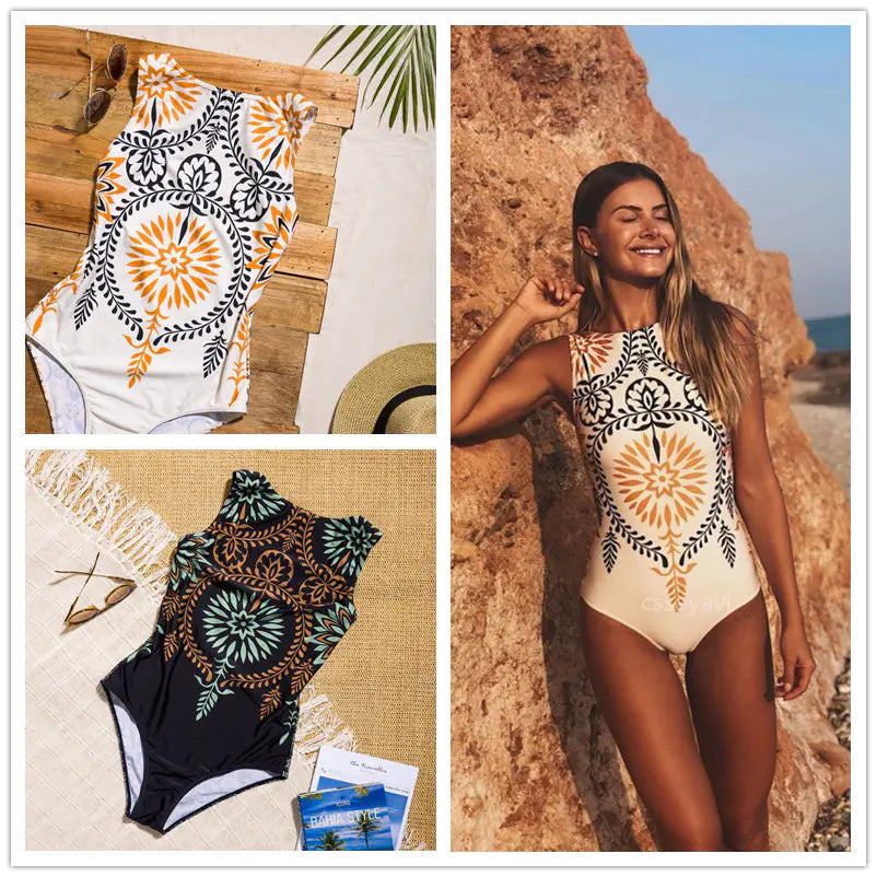 Retro Floral One-Piece Swimsuit for Women