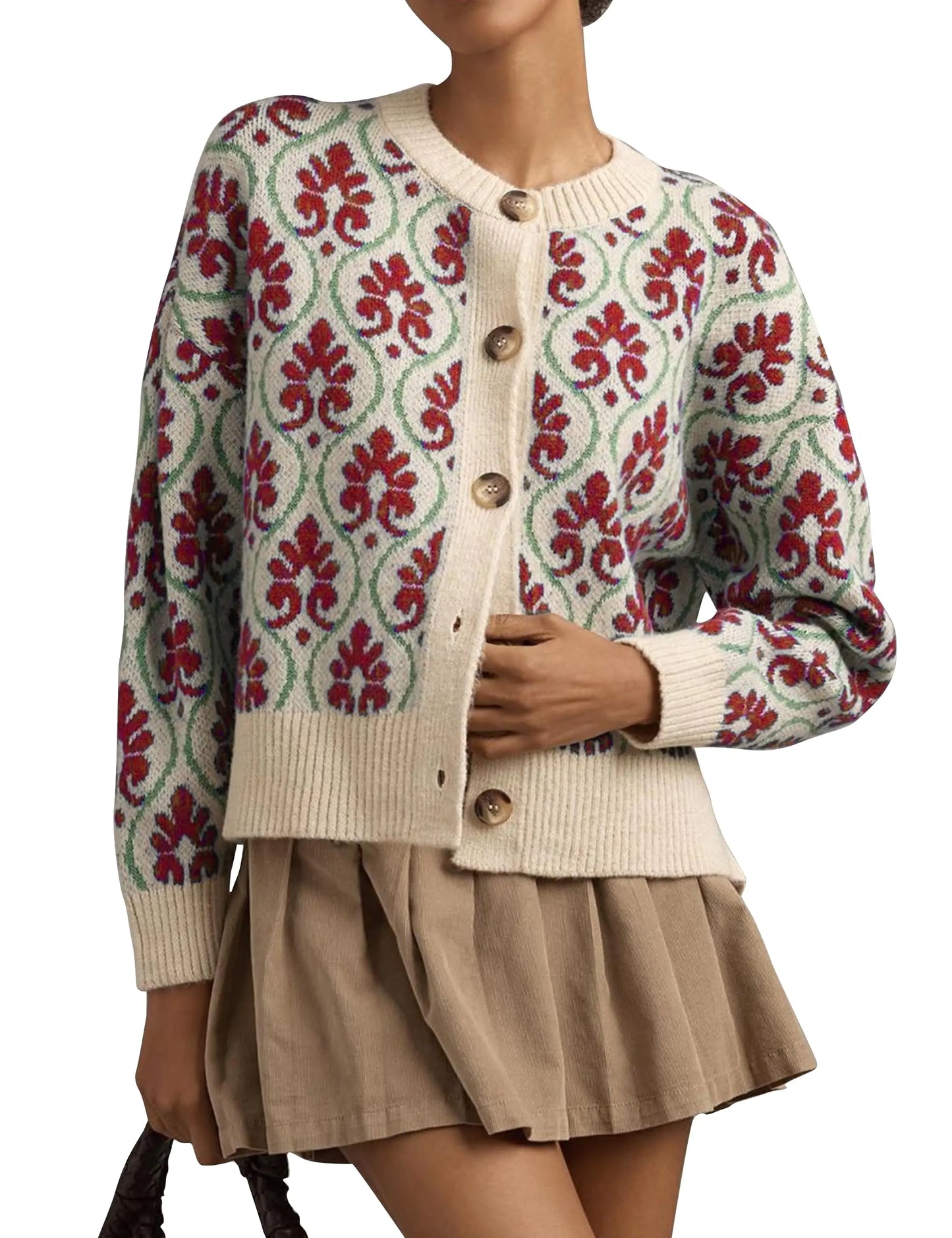 Floral Cardigan Sweaters for Women. Lightweight Button Up Flower Printed Pattern Cardigans, Fall Knit Sweater