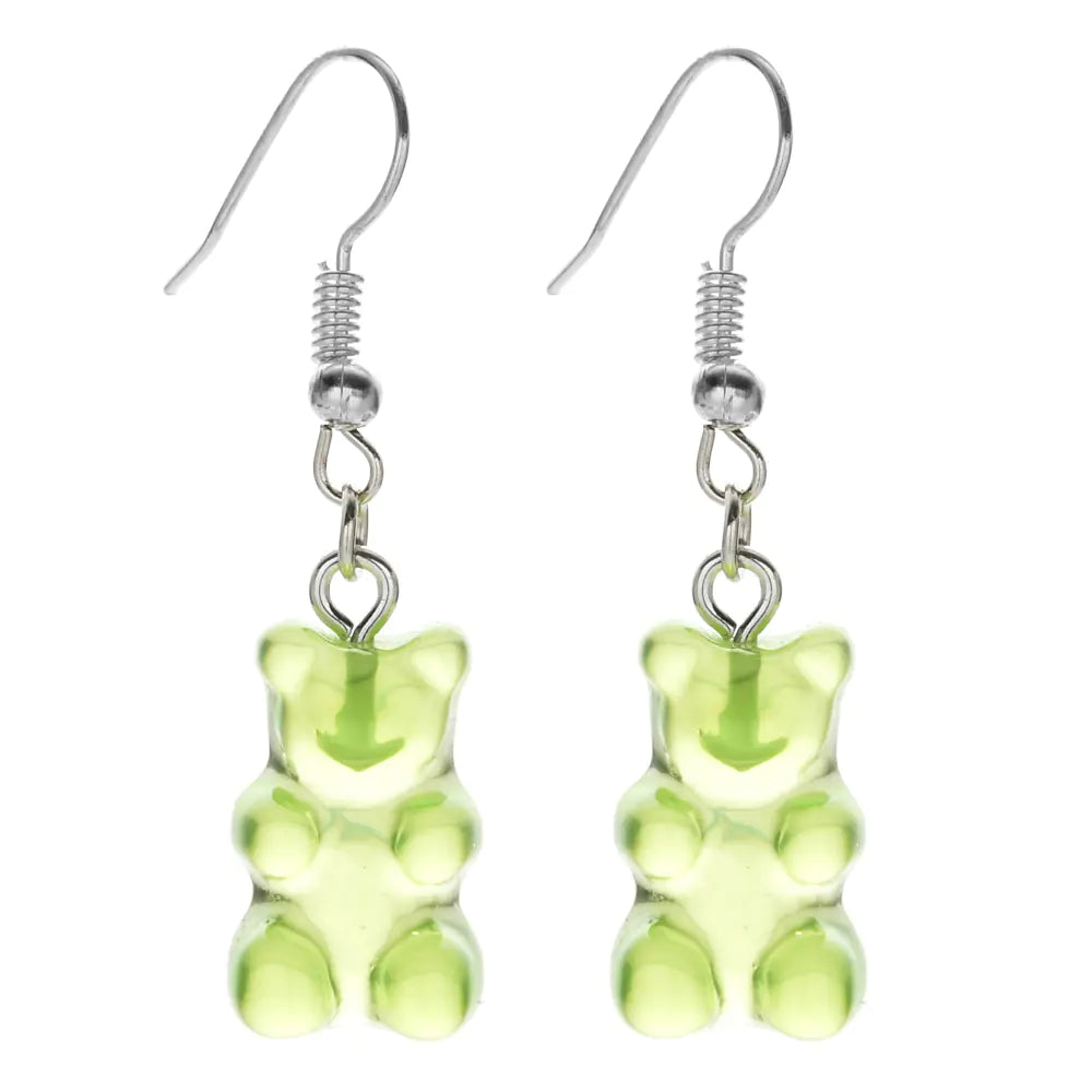 Colorful Resin Cartoon Bear Earrings for Women