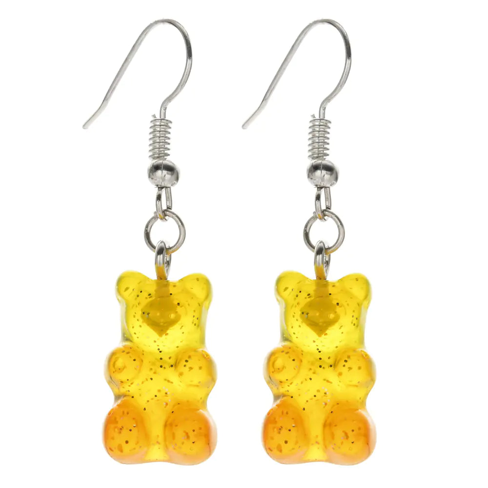 Colorful Resin Cartoon Bear Earrings for Women