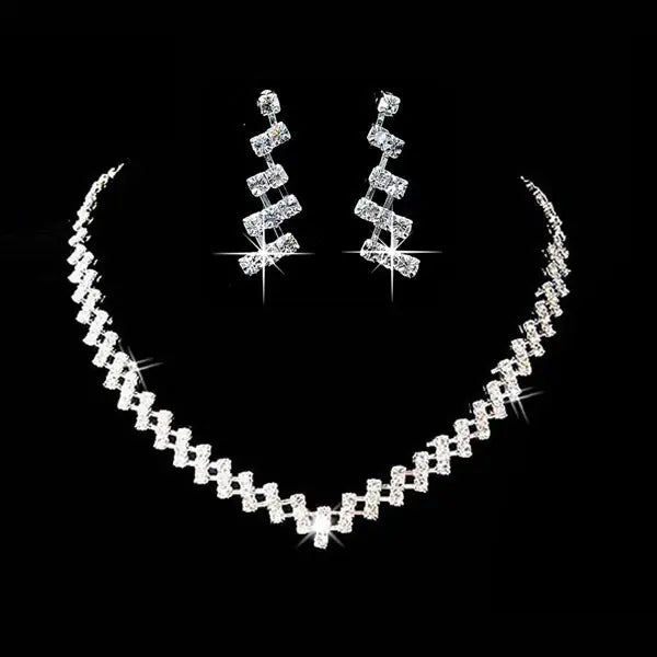 Bridal Jewelry Set with Rhinestone Necklace and Earrings
