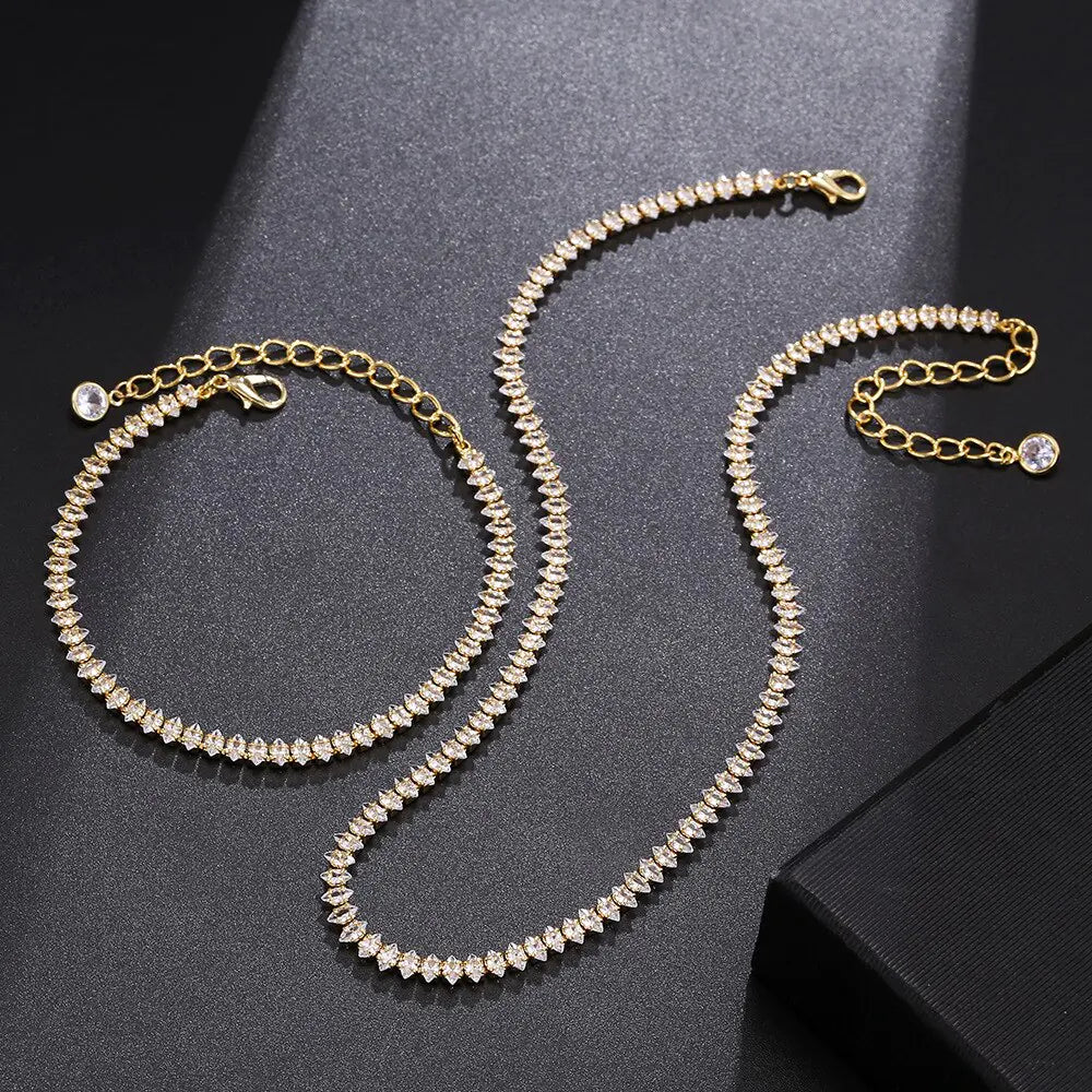Gold Rhinestone Choker Necklace and Bracelet Set for Women