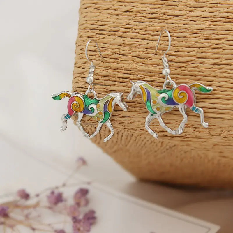 Fashionable Drip Oil Rainbow Horse Jewelry Set for Women