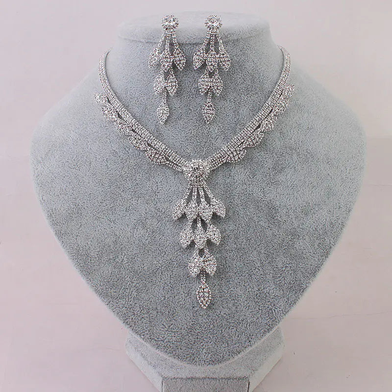 Bride Jewelry Set: Rhinestone Necklace & Earrings