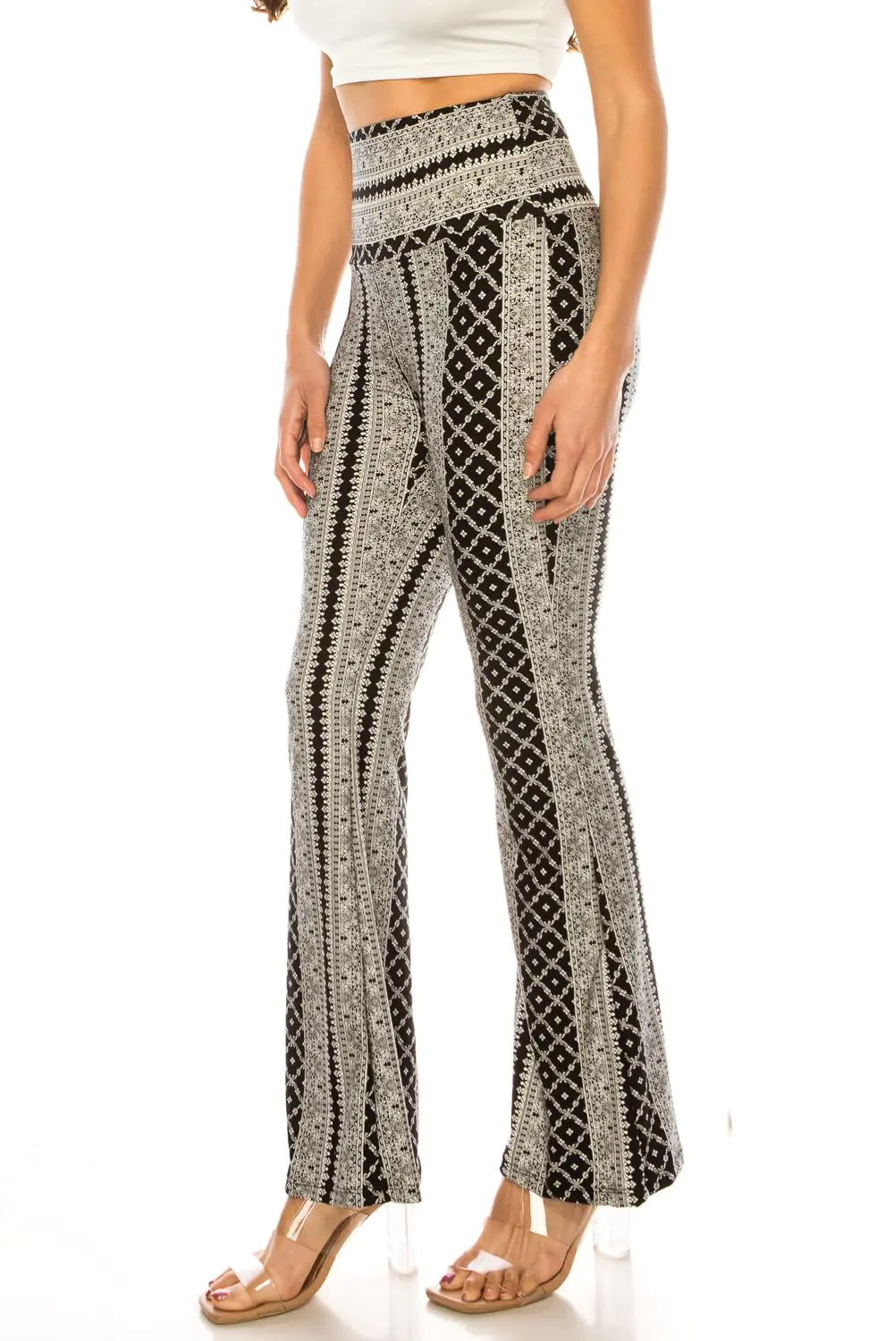 High Waisted Yoga Flare Leggings for Women. Tummy Control Printed Palazzo Pants-Buttery Soft Bell Bottom Pants