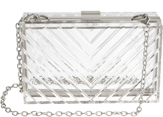 Acrylic Clear Clutch Bag. Stadium Approved Purse (Silver)