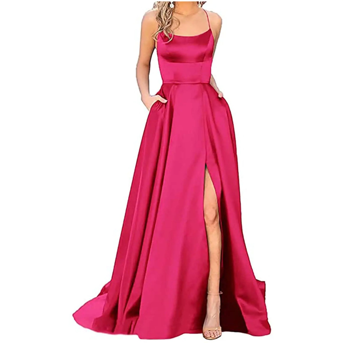 Plus Size Chiffon Side Slit Dress. Spaghetti Straps Evening Elegant Ball Gowns, A Line Off Shoulder Night Party Maxi Dress