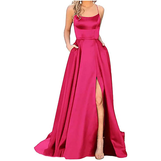Plus Size Chiffon Side Slit Dress. Spaghetti Straps Evening Elegant Ball Gowns, A Line Off Shoulder Night Party Maxi Dress