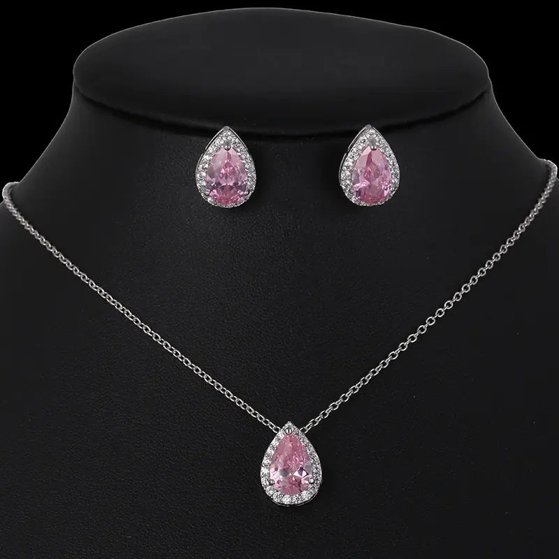 New Water Drop Zirconia Earrings Necklace Set