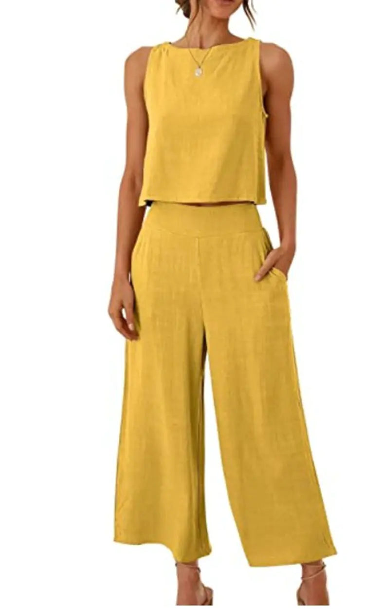 Women's Summer 2-Piece Sleeveless Crop Top & Pants Set