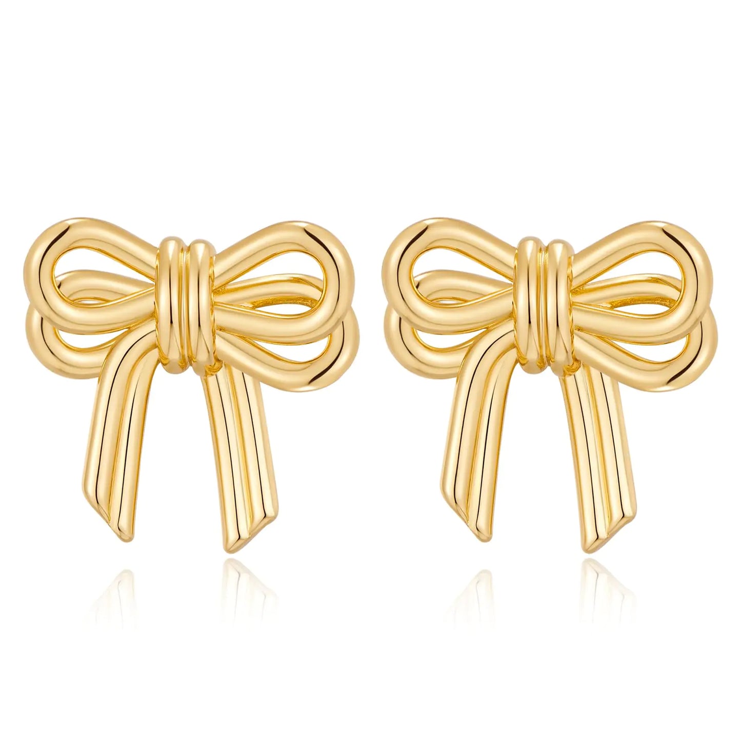 Gold Double Bow Stud Small Earrings, Women Jewelry