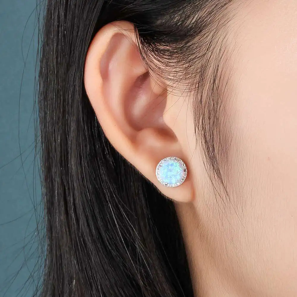 Blue Opal Earrings and Pendant Necklace for Women