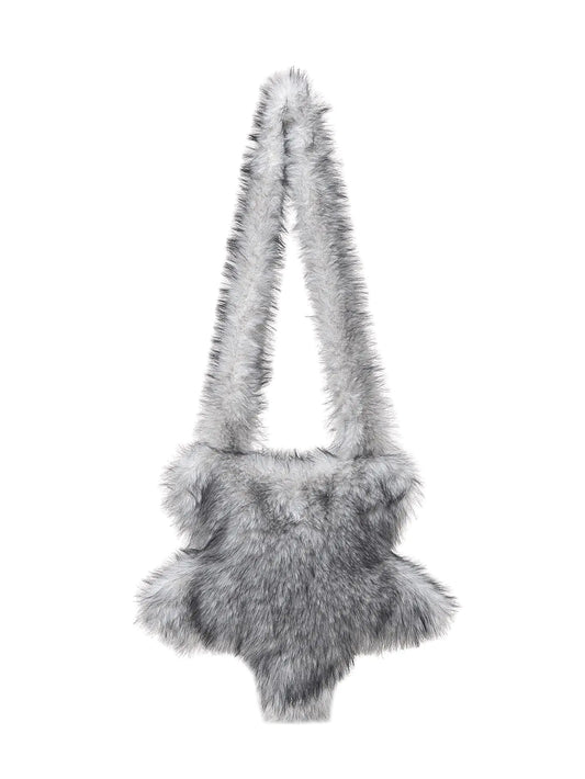 Womens Fuzzy Crossbody Tote Bags. Furry Shoulder Bags Purse Handbag Grey