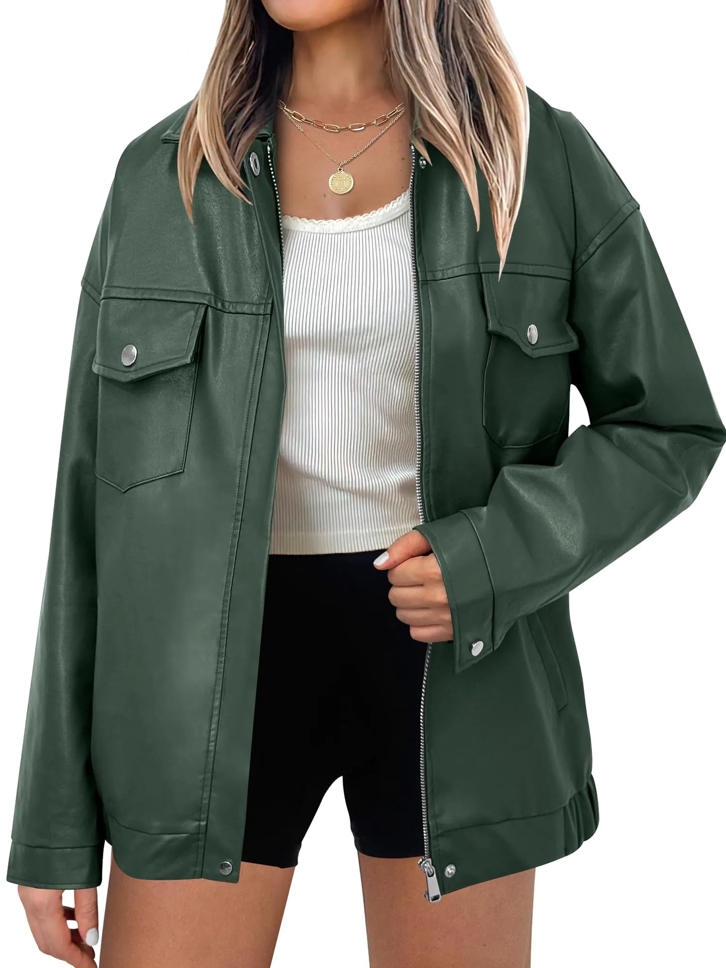 Women Oversized Leather Jackets. Faux Fall Fashion Motorcycle Coats, Winter Going Out Outfits