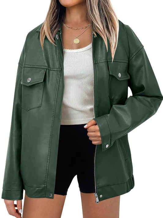 Women Oversized Leather Jackets. Faux Fall Fashion Motorcycle Coats, Winter Going Out Outfits
