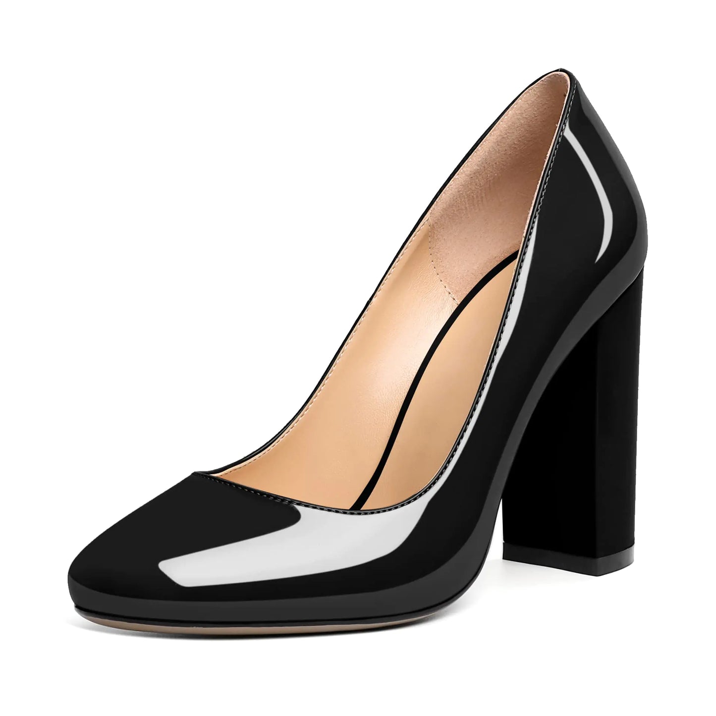 Slip On Closed Round Toe Pumps. Block High Heel 4 Inch Shoes, Dressy Shoes for Women