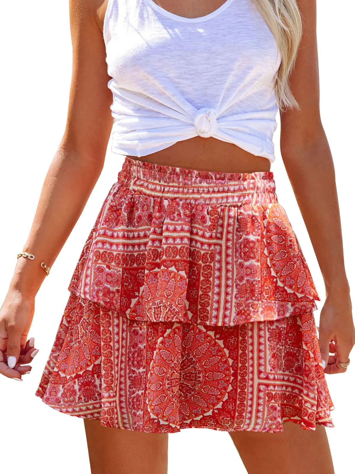 Womens Flowy Shorts. Floral Boho Casual Ruffle Skorts - High Waist Summer Tennis Running Mini Skirts Chiffon Shorts