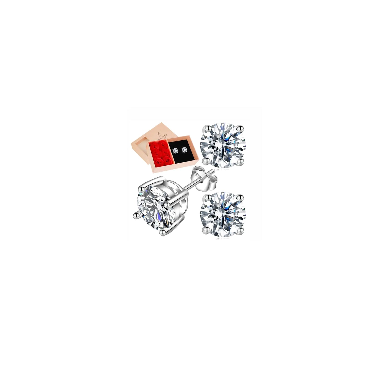 Moissanite Sterling Silver Earrings for Women. Valentines Day Gifts for Her, Diamond Stud Earrings