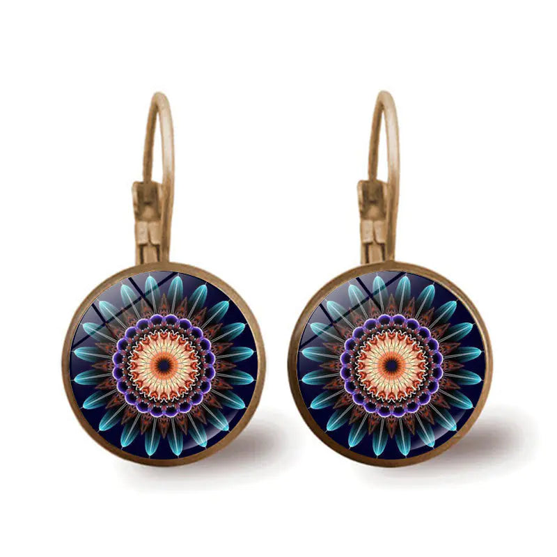 Vintage Yoga Mandala Flower Earrings for Women