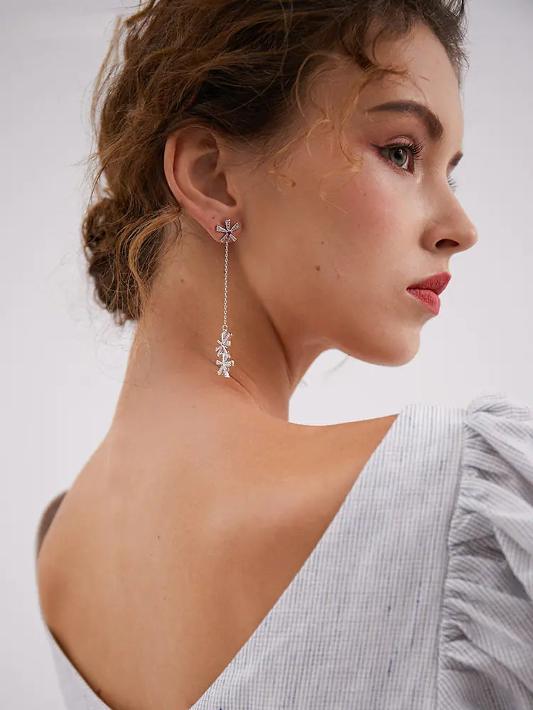 925 Silver Snowflake Drop Earrings for Women