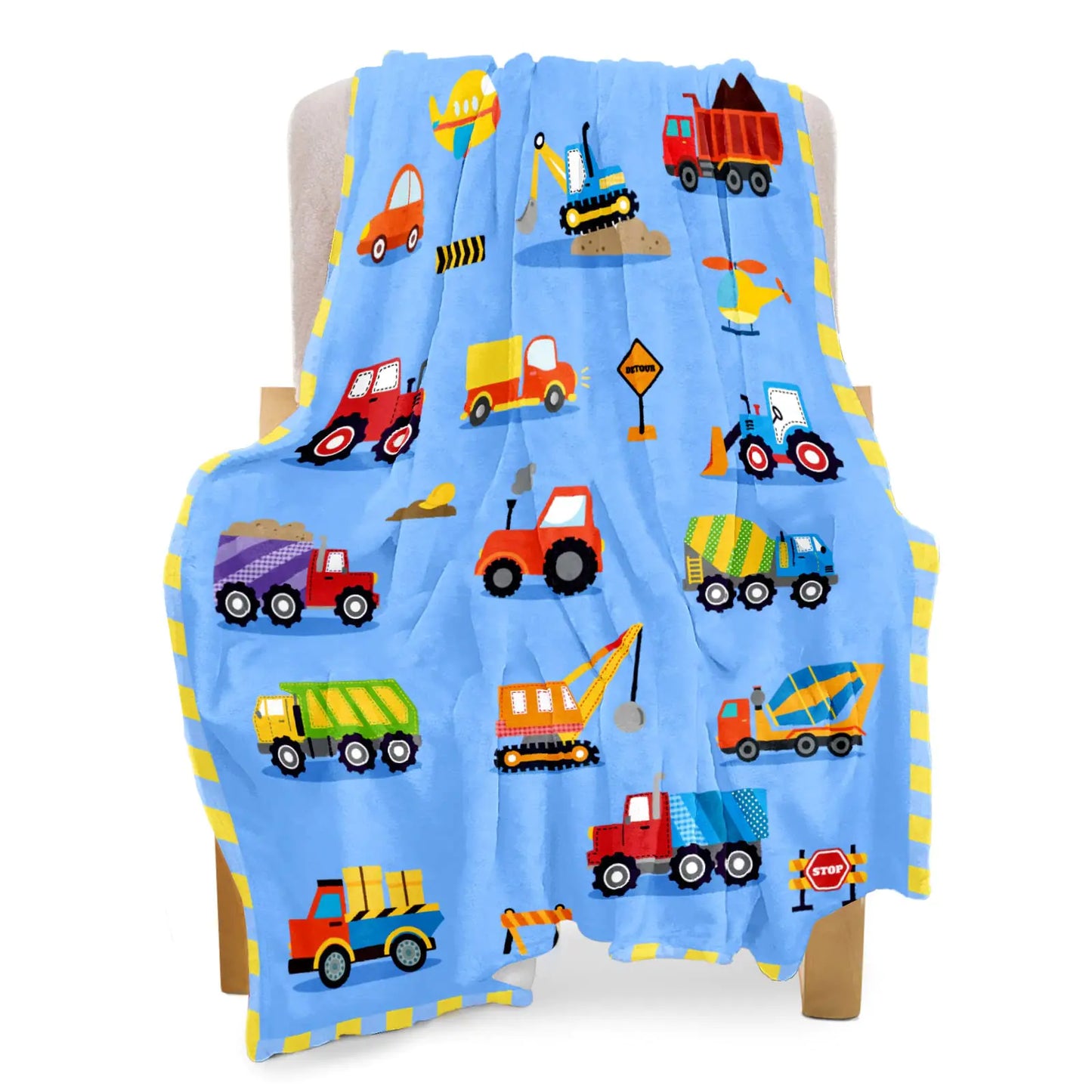 Construction Toddler Blanket for Boys/Girls. Lightweight Soft Small Truck Car Kids Blankets, Comfy Fleece Flannel Plush