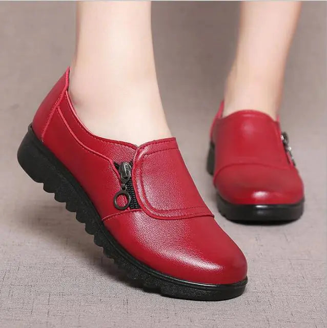 Women's Cut-Out Solid Color PU Leather Loafers Flats