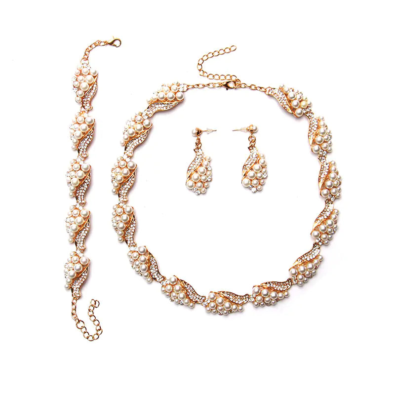 Pearl Necklace, Bracelet, and Earrings Bridal Set