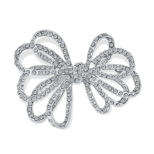 Large Bridal Holiday Statement Jewelry. Pave Crystal Wedding Open Bow Ribbon Brooch Pin for Women.