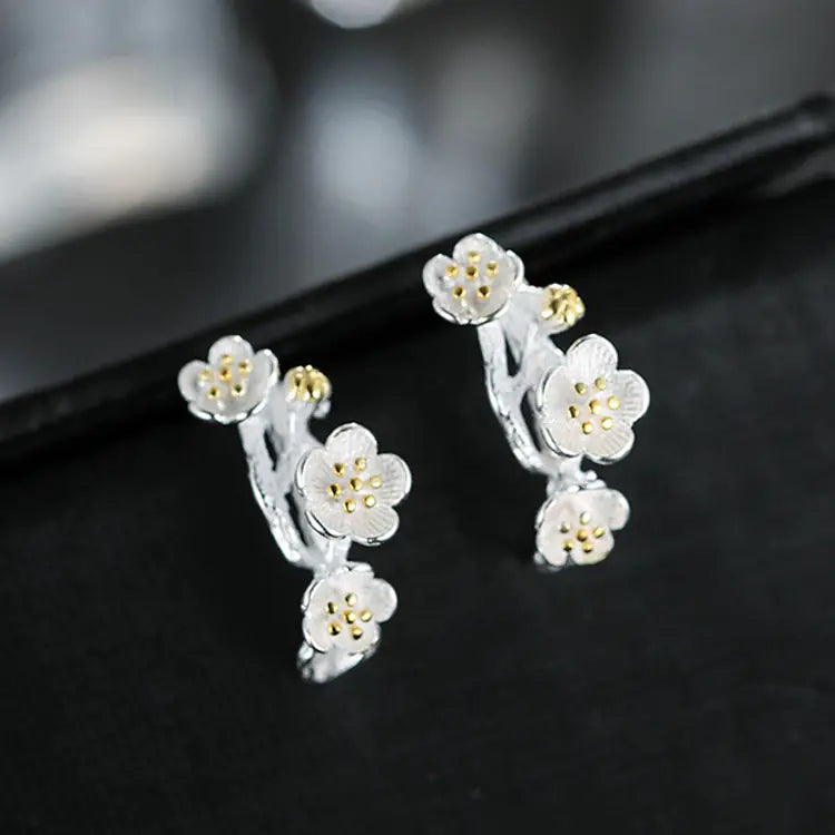 925 Silver Floral Stud Earrings for Women