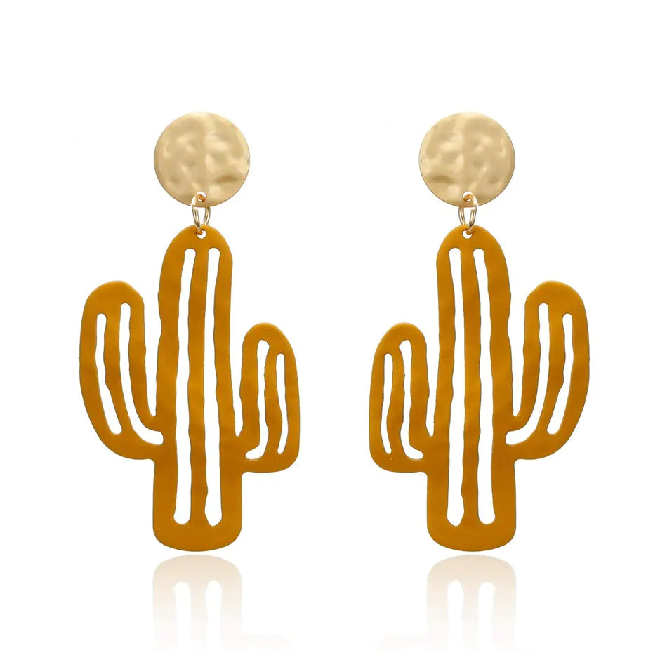Colorful Cactus Textured Alloy Earrings for Women