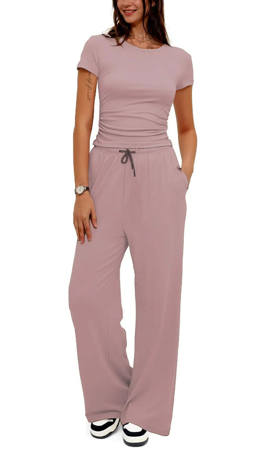 Comfy vacation travel biker Lounge sets. 2 piece casual Workout Tracksuit Streetwear outfits for women