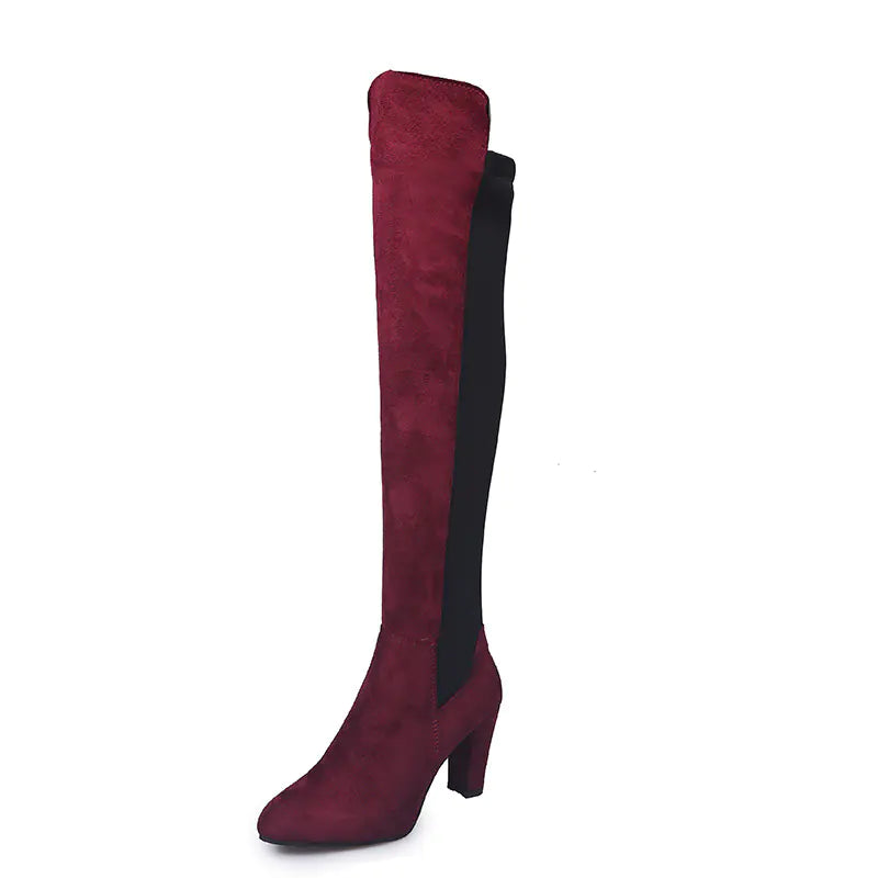 Color Block Over-the-Knee Heeled Boots for Women