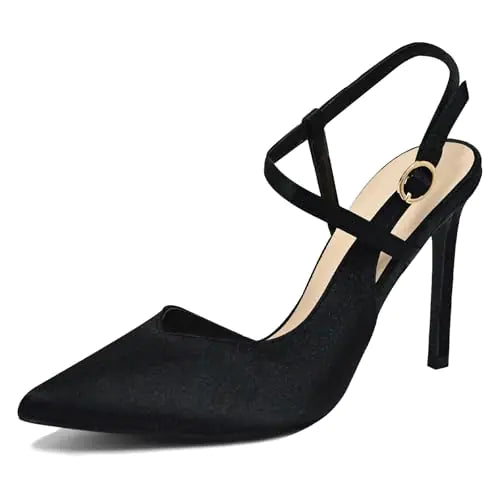 Satin Stiletto Heels for Women. Closed Pointed Toe Slingback Ankle Strap Pumps. Sandals for Wedding Bride, Parties