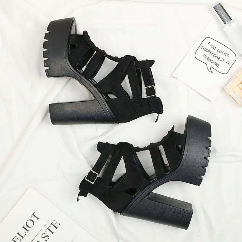 Classic High Heels with Chunky Platform and Cutouts