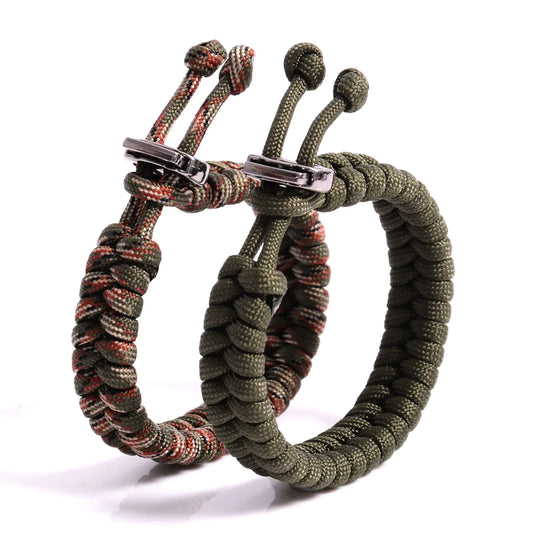 Swede Set of 2 Fish Tail Paracord Bracelets, with Metal Clasp. Survival Rope Bracelets - Adjustable Size - Camo - Fits 7"-8.5" Wrists