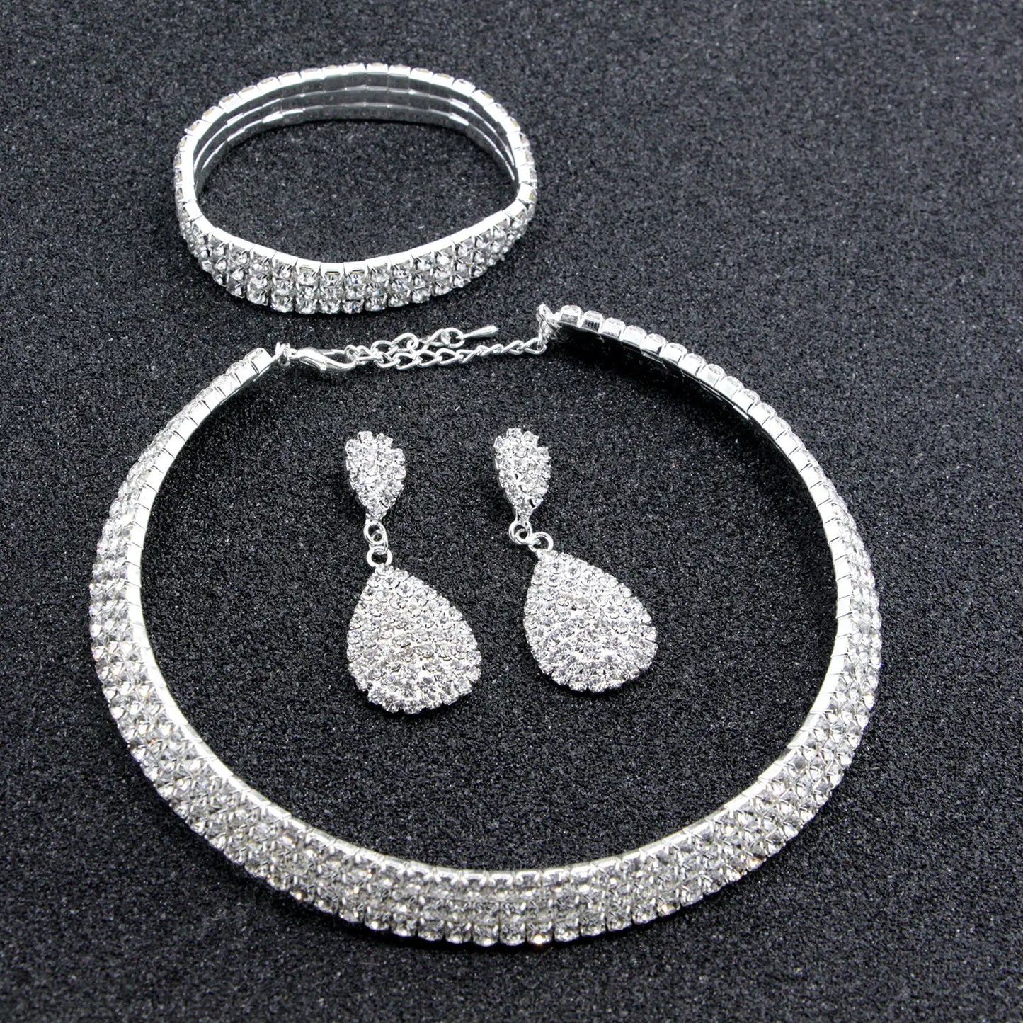 Bridal Jewelry Set with Crystal Necklace, Bracelet, Earrings