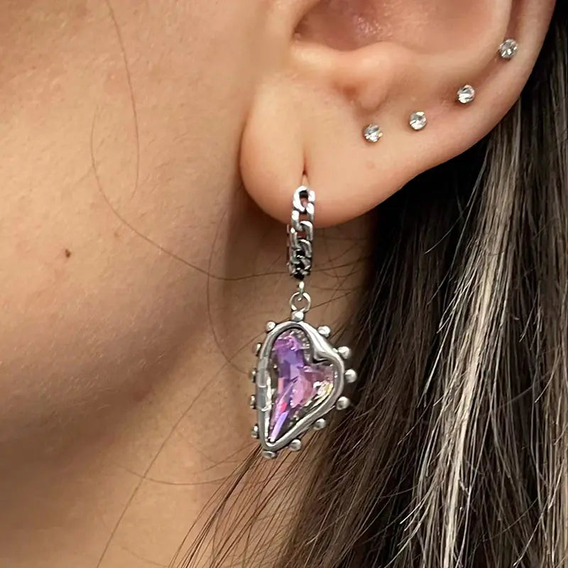 Vintage Amethyst Love Asymmetric Earrings for Women