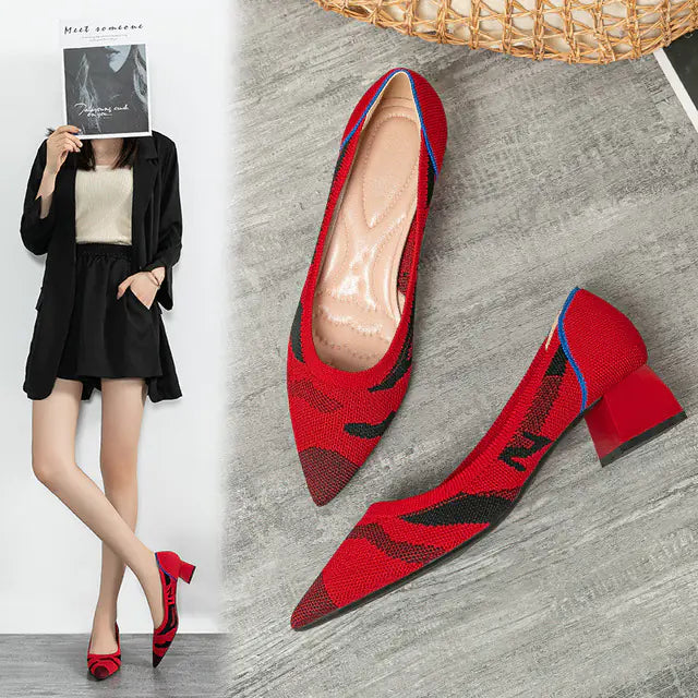 Women's Breathable Woven Pointed High Heels Shoes