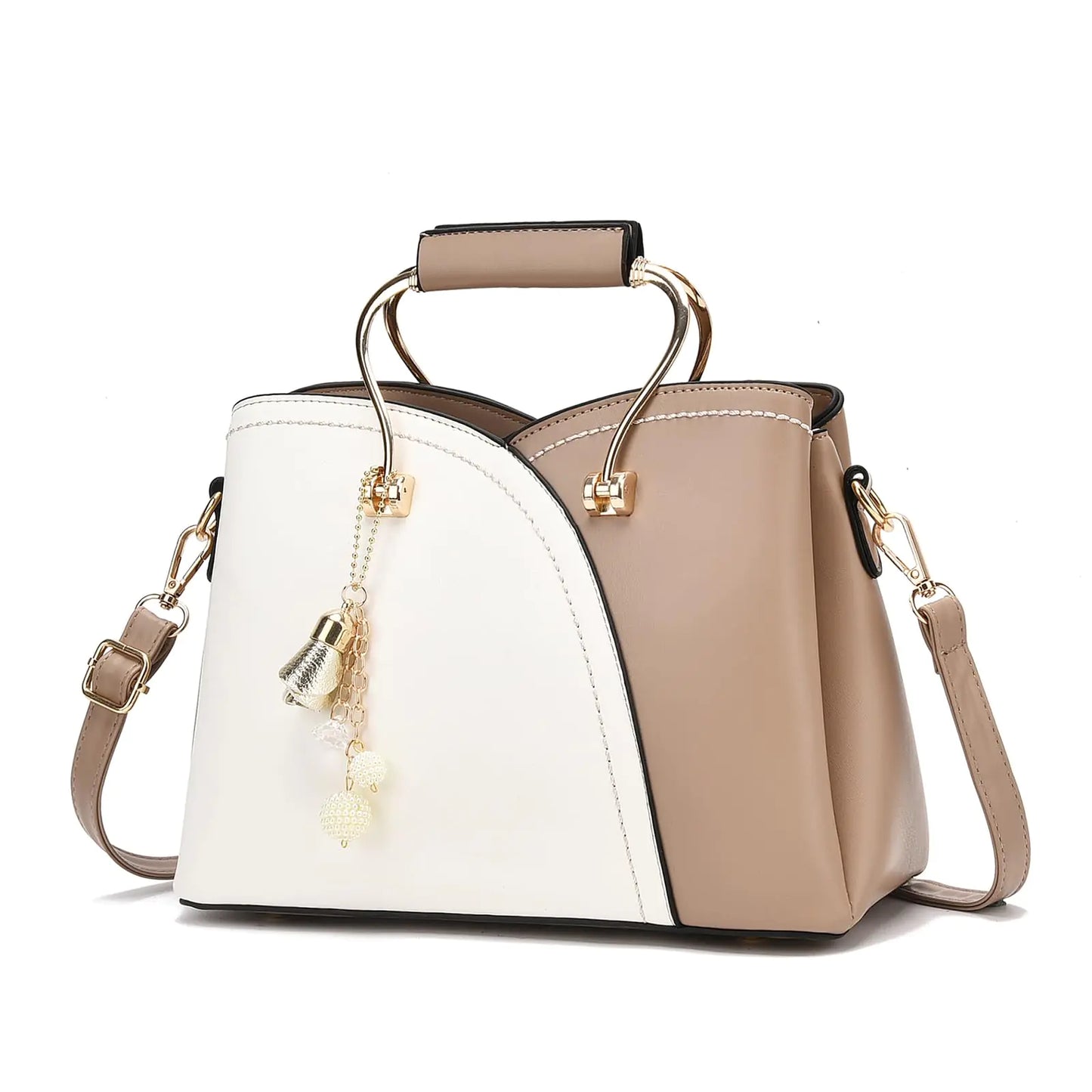Ladies Leather Handbags. Colorblock Top Handle Crossbody Purse for Women - Satchel Shoulder Bag for College Work (Khaki-1)