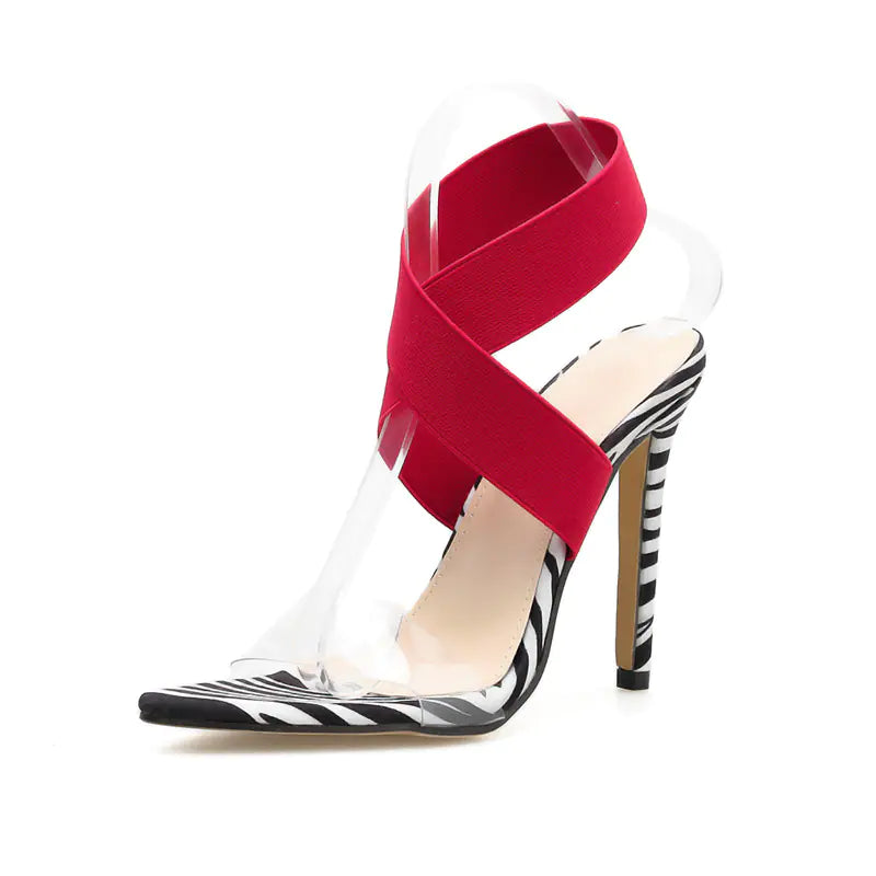 Women's Cross Elastic High Heels Leopard Print Sandals