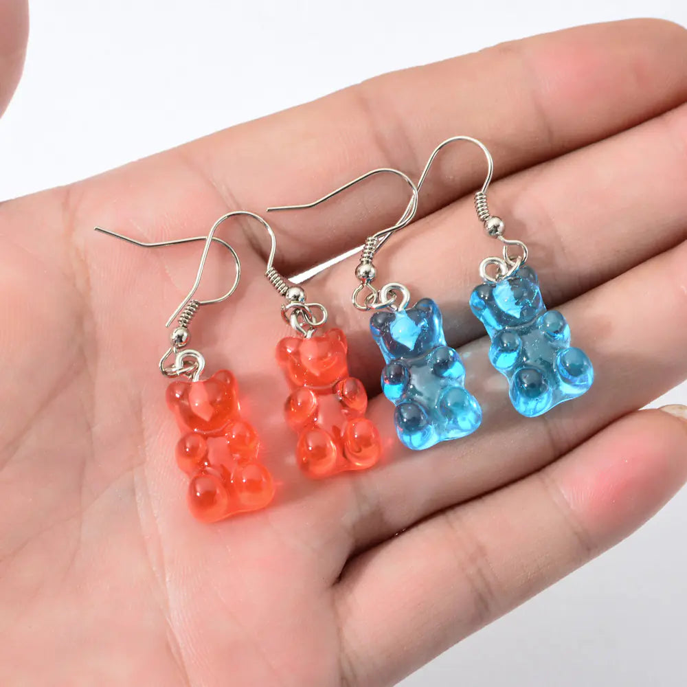 Colorful Resin Cartoon Bear Earrings for Women