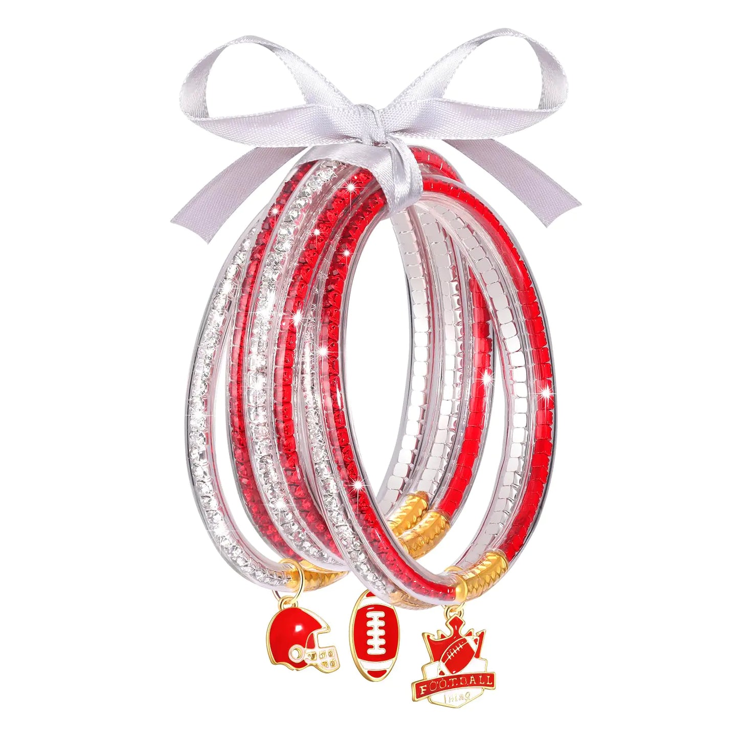 Crystal Jelly Bangles football Bracelets for Women. Bamboo Filled Jelly Rhinestone Silicone Stacking Football Bracelets.