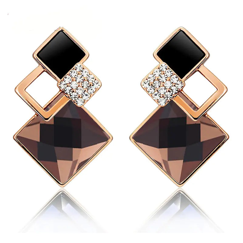 Korean Style Square Crystal Earrings for Women