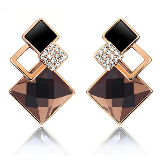 Korean Style Square Crystal Earrings for Women
