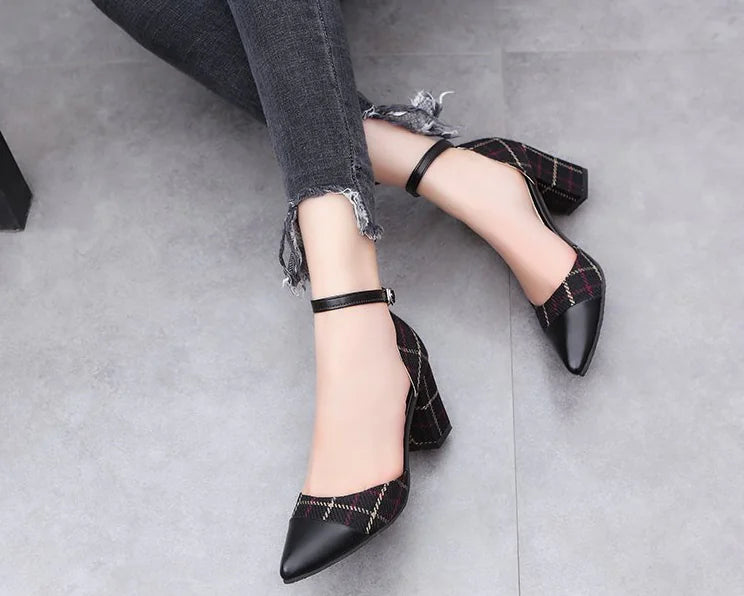 Color-Block Buckle High Heels for Women