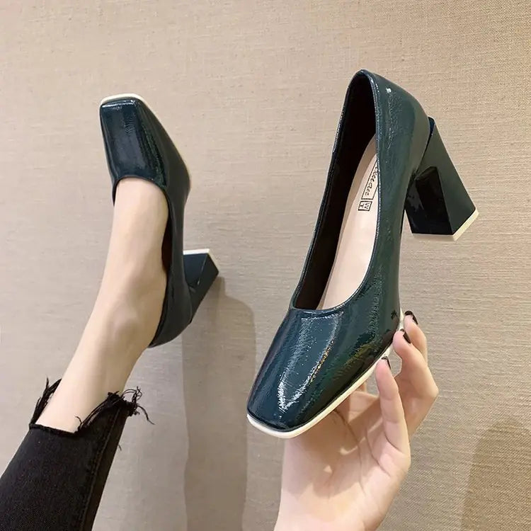 French High Heel Vintage Chunky Heels for Women