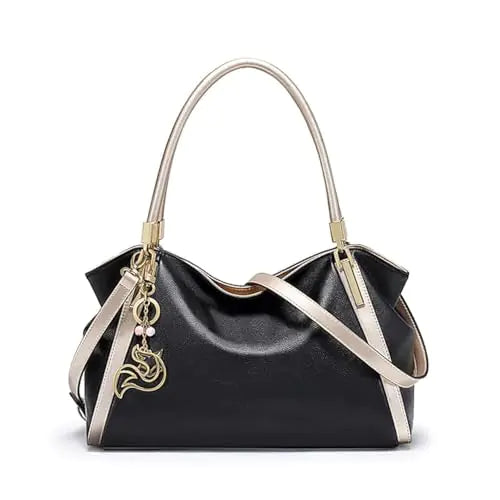 Cow Leather Purses Womens Tote Handbags. Satchel with Zipper Metal charm