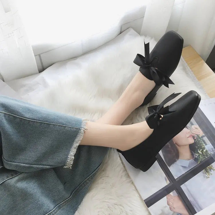 Autumn Women's Flats with Bow, Korean Style Slip-On