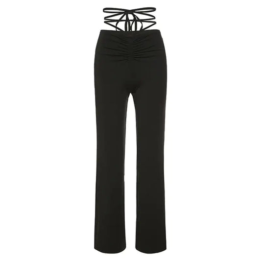 High Waist Slim Fit Lace-Up Pants for Women